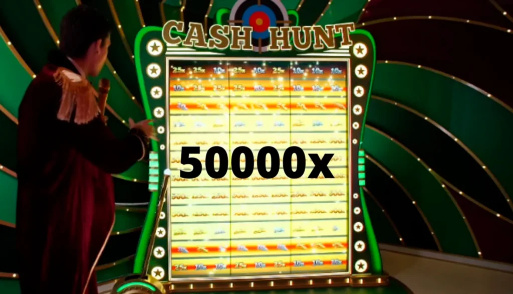 Cash Hunt bonus board revealing a five-figure multiplier behind one of 108 panels